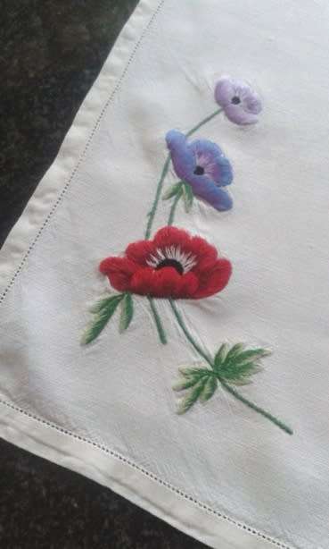 Lovely vintage linen embroidered tray cloth