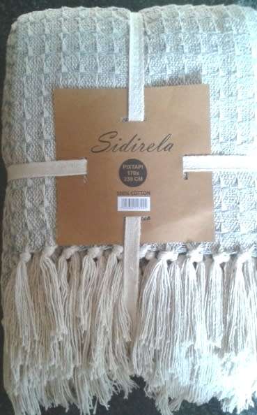 Grey blue cotton throw / blanket 170cm x 230cm