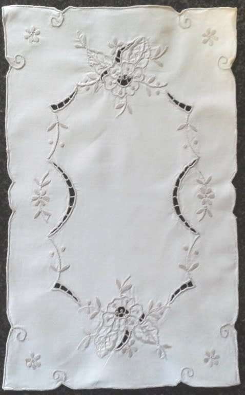 Three Vintage Cotton Cut Work And Embroidery Tray Cloths / Placemats