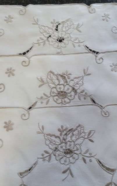 Three Vintage Cotton Cut Work And Embroidery Tray Cloths / Placemats