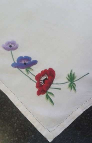 Lovely vintage linen embroidered tray cloth