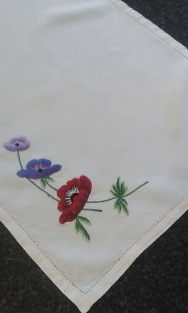 Lovely vintage linen embroidered tray cloth