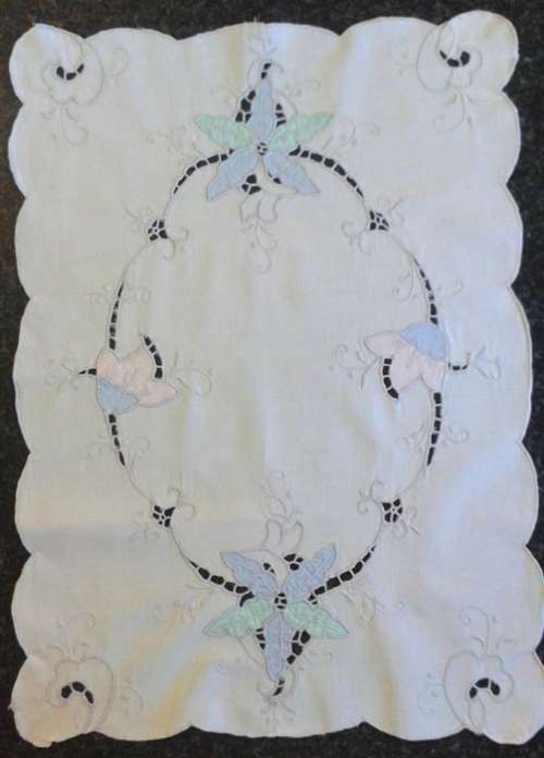 Vintage cotton tray cloth soft colours