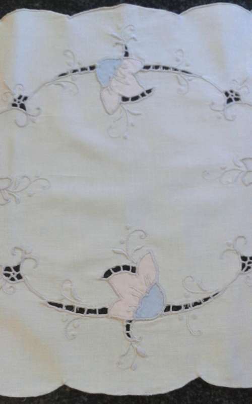 Vintage cotton tray cloth soft colours