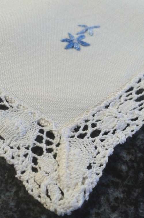 Embroidered linen tray cloth pretty edge
