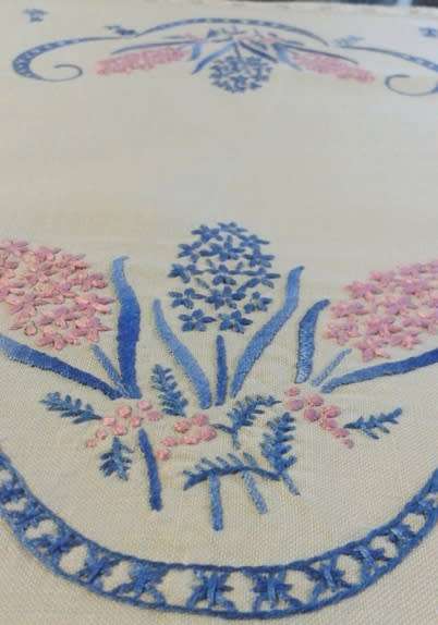 Embroidered linen tray cloth pretty edge