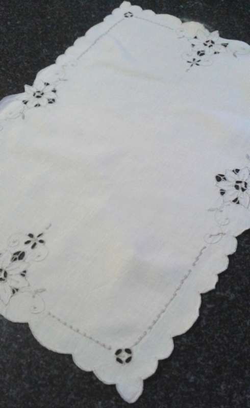 Vintage linen tray cloth cut work and embroidery