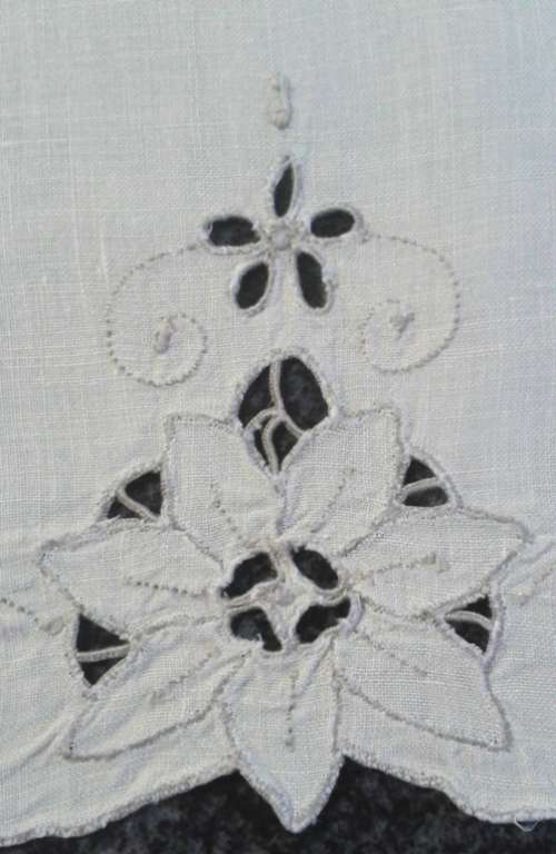 Vintage linen tray cloth cut work and embroidery