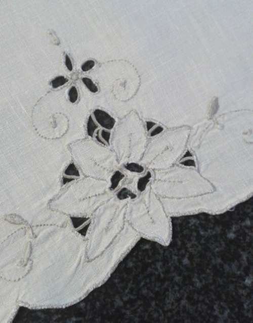 Vintage linen tray cloth cut work and embroidery