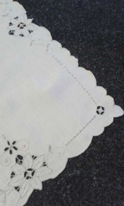 Vintage linen tray cloth cut work and embroidery