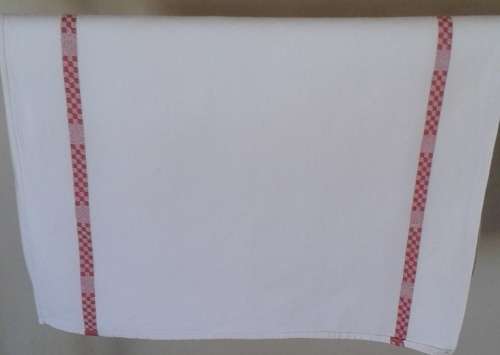 Two vintage linen kitchen glass cloths red stripes