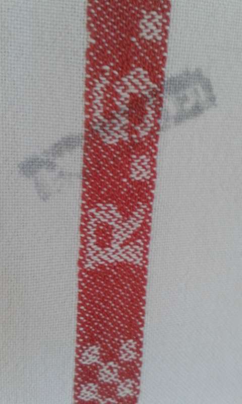 Two vintage linen kitchen glass cloths red stripes