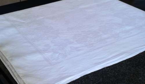 Vintage white cotton Damask tablecloth