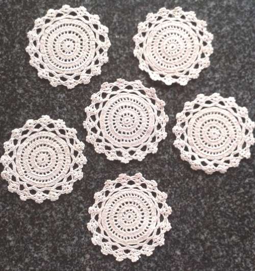 Six vintage crochet coaster doilies
