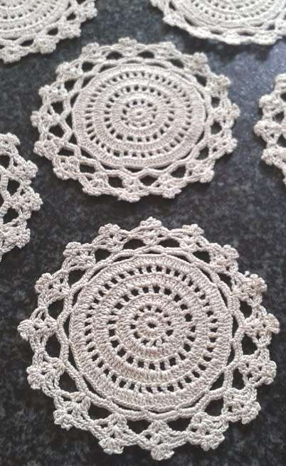 Six vintage crochet coaster doilies
