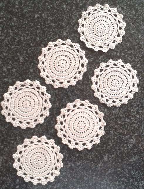 Six vintage crochet coaster doilies