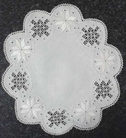 Two dozen round vintage linen Lefkara lace doilies/table mats