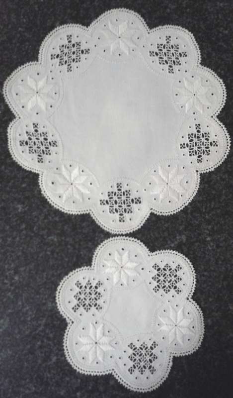 Two dozen round vintage linen Lefkara lace doilies/table mats