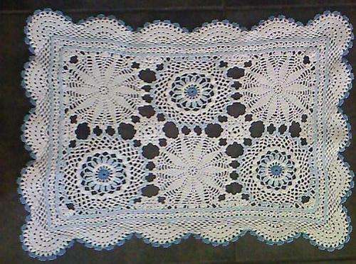 Exquisite blue and white hand crochet doilie 39cm x 27cm