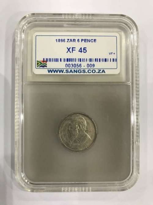 # 1896 ZAR 6 PENCE : SANGS GRADED EF 45 #
