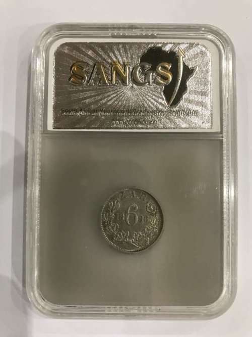 # 1896 ZAR 6 PENCE : SANGS GRADED EF 45 #