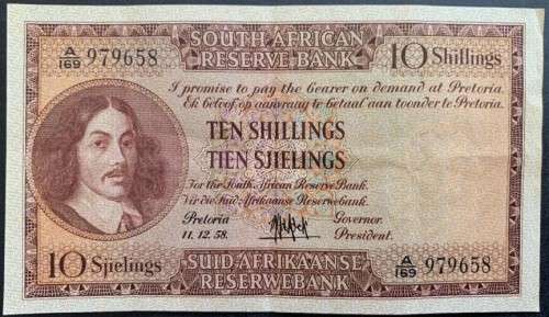 MH DE KOCK  : TEN SHILLINGS 11.12.58 : 3RD ISSUE (A169 / 979658)