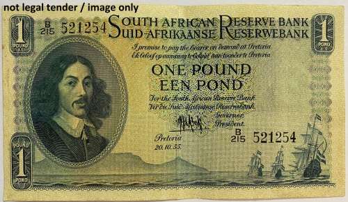 SA One Pound Note, Signed Gov. M.H. De Kock, B215/521254, 3rd Issue "Condition as per actual image".