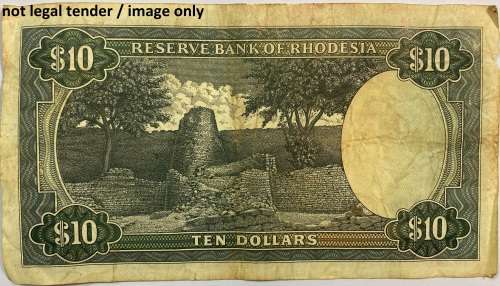 Rhodesian $10 Note of 15 Dec 1973 Salisbury No:J23/585308. "condition as per image".