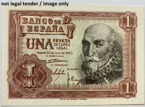 Banco De Espana 1 Peseta of 22 July 1953, "condition as per actual image".