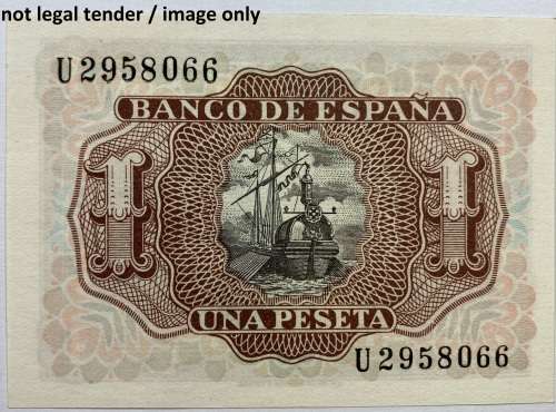 Banco De Espana 1 Peseta of 22 July 1953, "condition as per actual image".