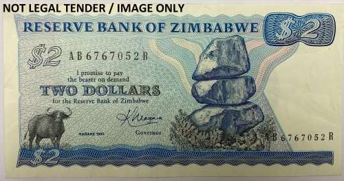 Zimbabwean 2 Dollar Note AB6767052R.