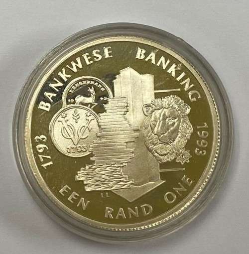 South African Banking of 1993 Uncirculated Silver Proof  R1 Coin.