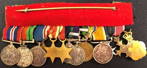 One Bar Set of 13 Miniature Medallions starting in service since WWI Through to WW2.