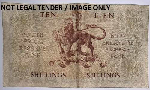 10 Shillings of 21-2-1956 by Gov. M.H. De Kock, 3rd issue.