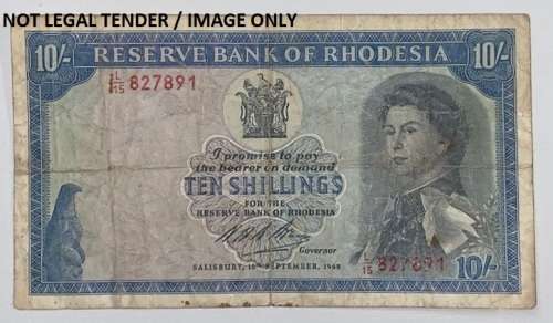 Rhodesian $10 Note No: L15-827891 of 10 September 1968.