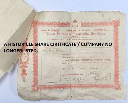 10 September 1926, Devon Petroleum Prospecting Syndicate, 100 shares Certificate.
