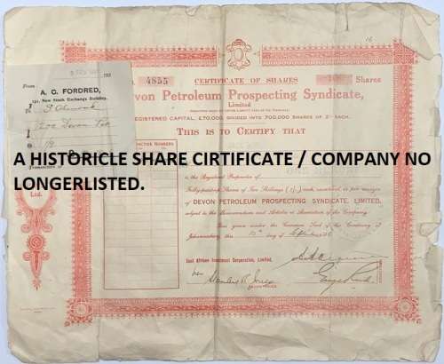10 September 1926, Devon Petroleum Prospecting Syndicate, 100 shares Certificate.