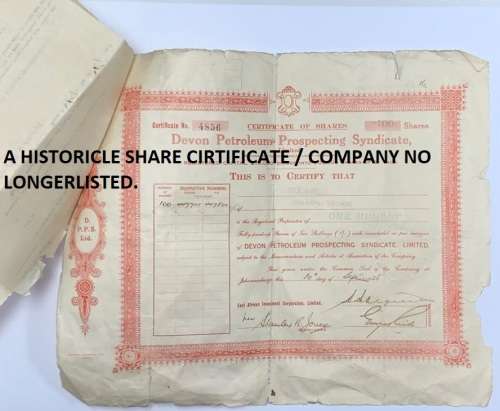 10 September 1926, Devon Petroleum Prospecting Syndicate, 100 shares Certificate.