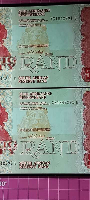 2 x SEQUENTIAL SOUTH AFRICAN REPLACEMENT  R50 NOTES