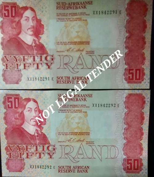 2 x SEQUENTIAL SOUTH AFRICAN REPLACEMENT  R50 NOTES