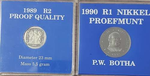 1 X 1989 R2 PROOF COIN AND 1 X 1990 PW BOTHA R1 PROOF COIN