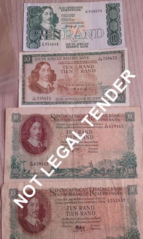 SET OF 4 DIFFERENT R10 NOTES. 1 X MH De Kock , 1 X CL STALS AND 2 X TW DE JONGH