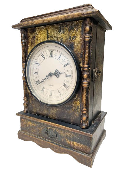 Quartz Clock and a Stand with a Small Drawer