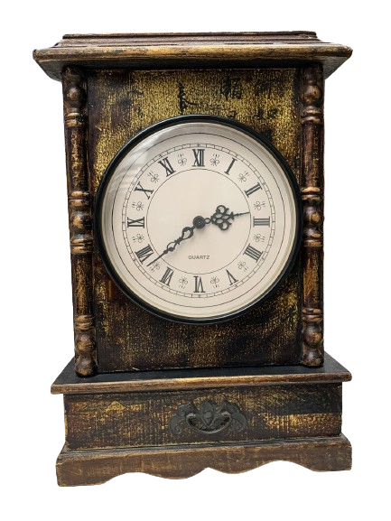 Quartz Clock and a Stand with a Small Drawer