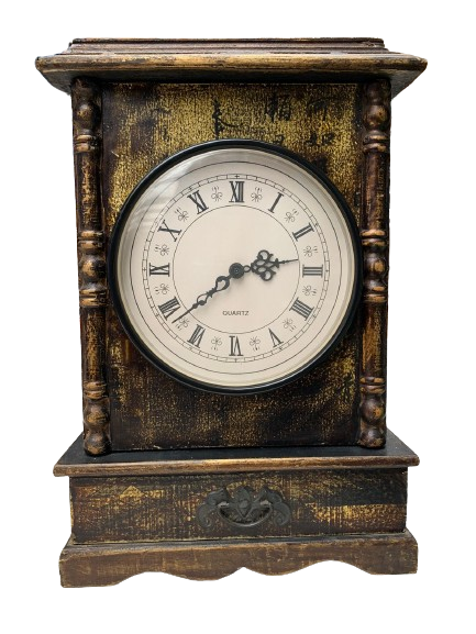 Quartz Clock and a Stand with a Small Drawer