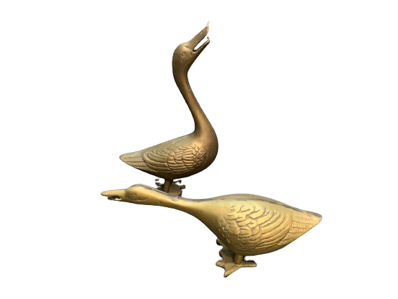 Vintage Brass Geese Duck Figurines 2 Set 7`- 9`