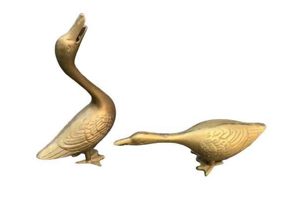 Vintage Brass Geese Duck Figurines 2 Set 7`- 9`