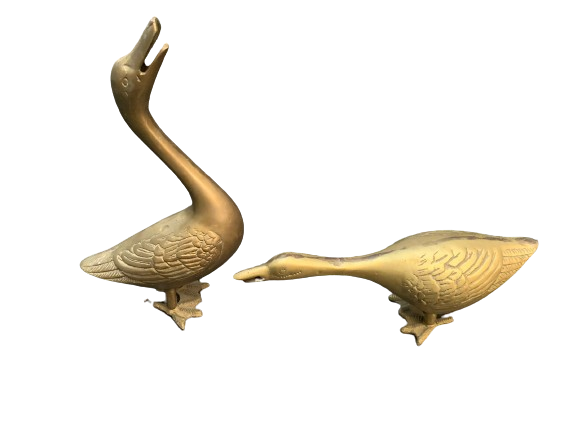Vintage Brass Geese Duck Figurines 2 Set 7`- 9`