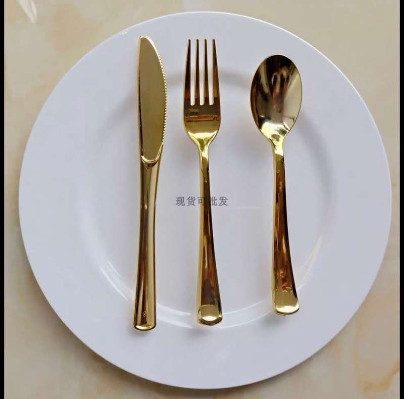Elegant gold Plastic Tablespoons ,forks and knives - Set Of 10