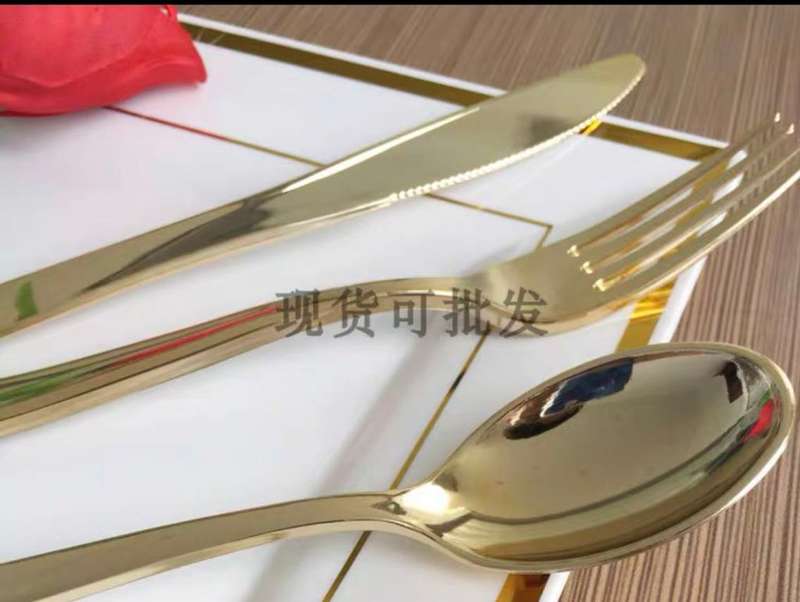 Elegant gold Plastic Tablespoons ,forks and knives - Set Of 10